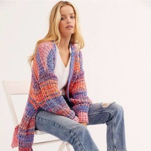 Free People Dreaming Again Cardigan in Pink Combo